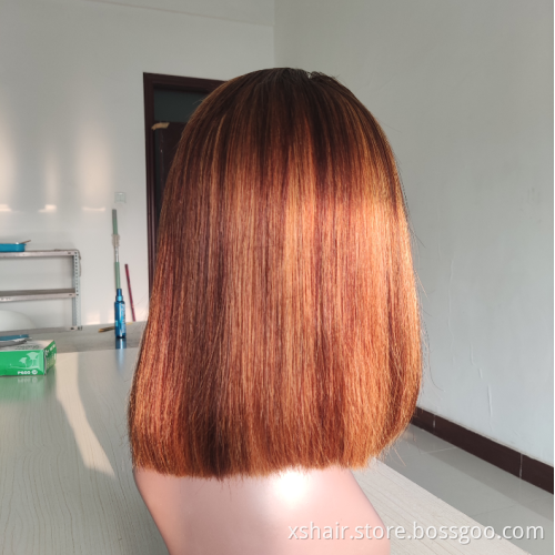 Hot Selling Lace Front Afro Honey Blonde Highlighted Full Bob Wig Human Hair Ombre Human Hair Wig With Bang